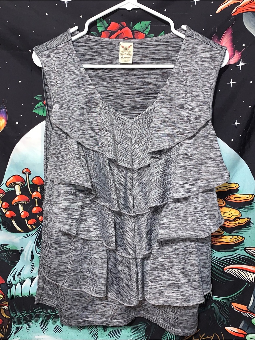 Faded Glory Gray Ruffle Sleeveless Tank Top